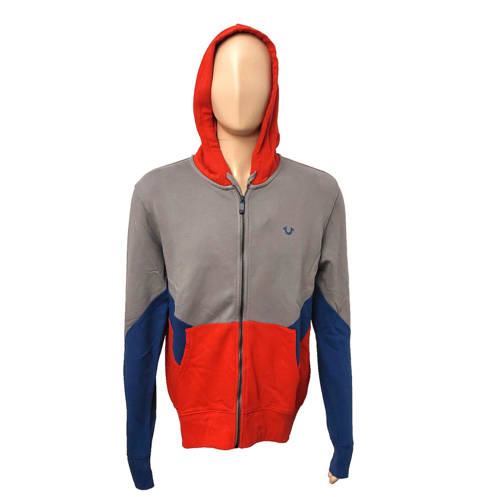 True Religion Brand Jeans Chevron Panel Zip Up Hoodie Sweatshirt Sz M NWT